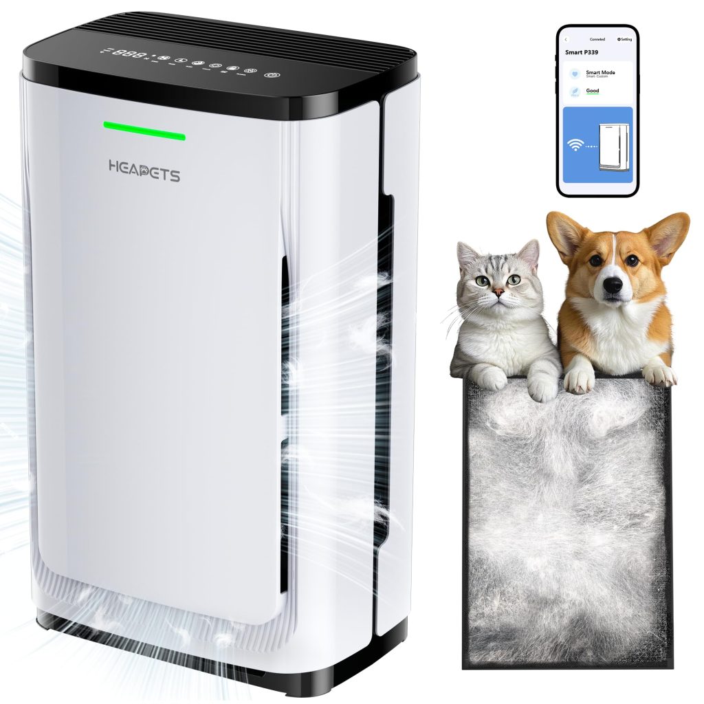 Close-up of HEAPETS Pet Air Purifier with sleek design
